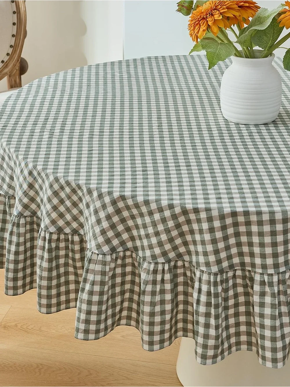 Green Gingham Ruffled Round Tablecloth - Home Dining